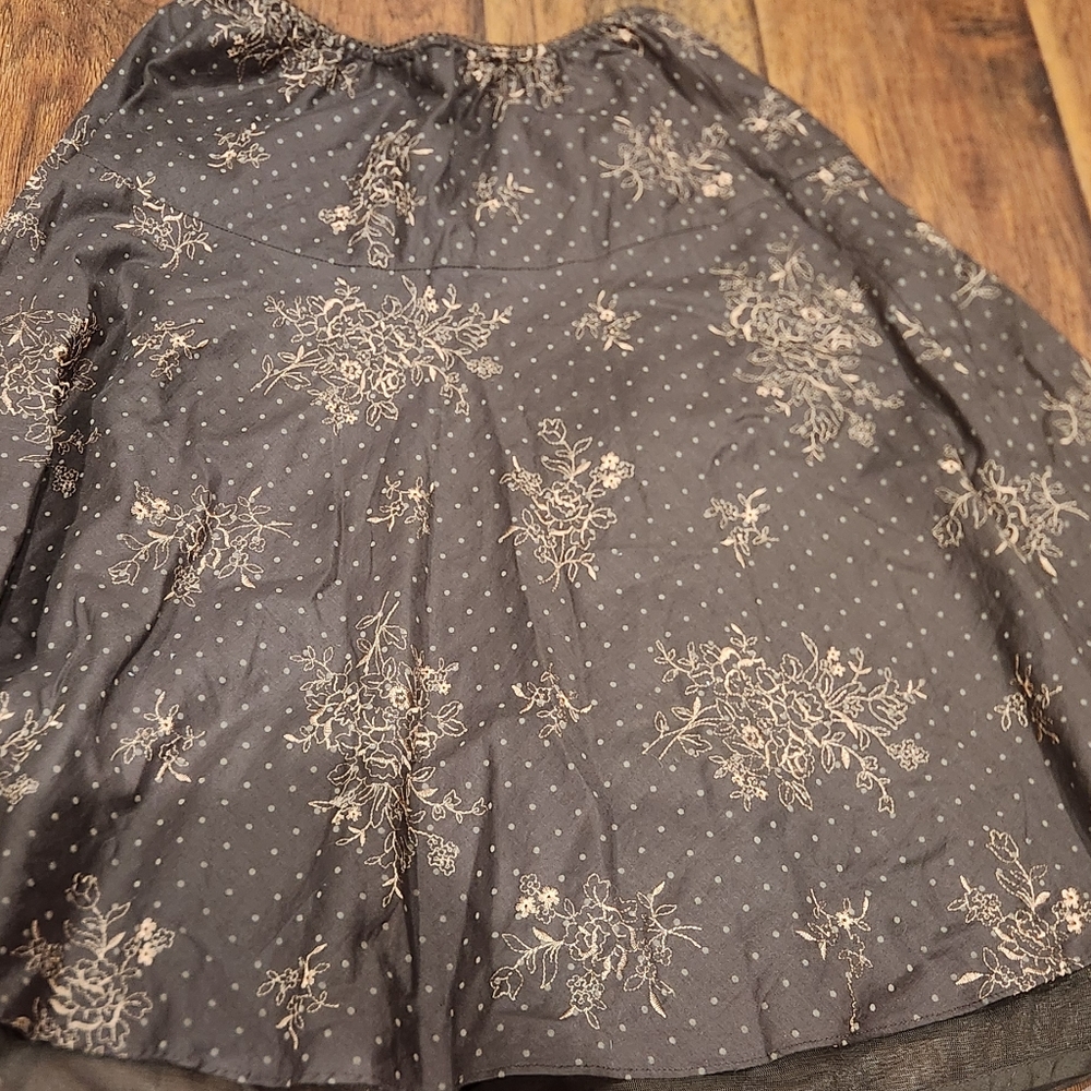 brown polka dot floral detail skirt